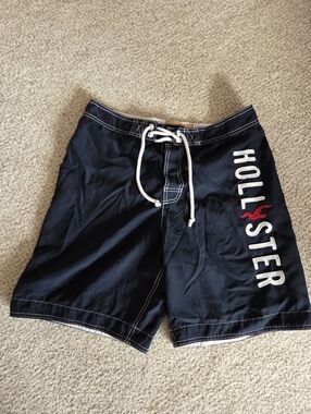 Hollister Medium Navy Board Shorts with White Drawcord and Red Logo